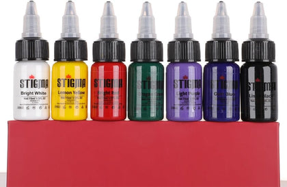 Professional Tattoo Ink Color Set 7 Colors with 15 ml 1/2oz per Bottle Tattoo Ink Set for Tattoo Artist and Beginners
