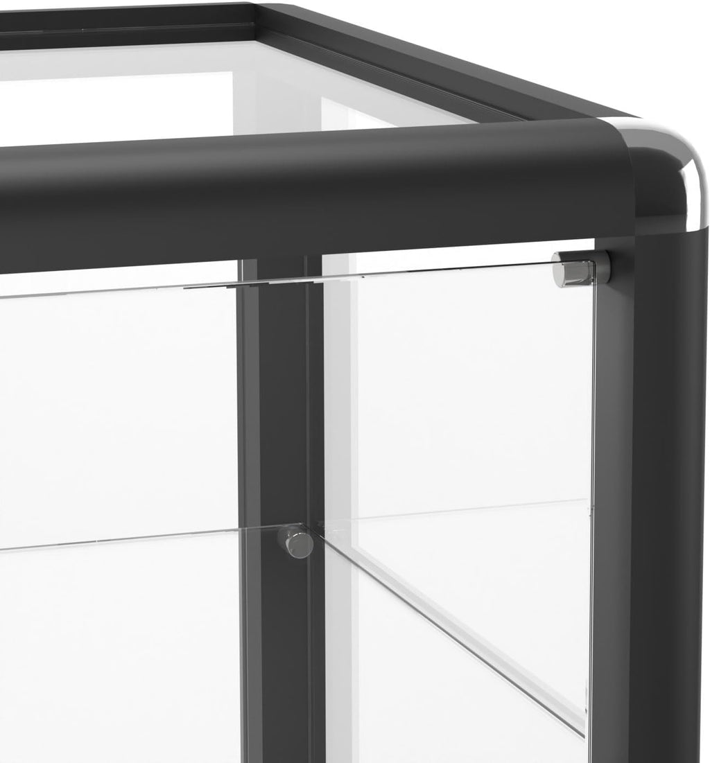 14" W x 27" H x 12" D Black Aluminum Frame Tempered Glass Countertop Display Case - Durable and Clear Tabletop