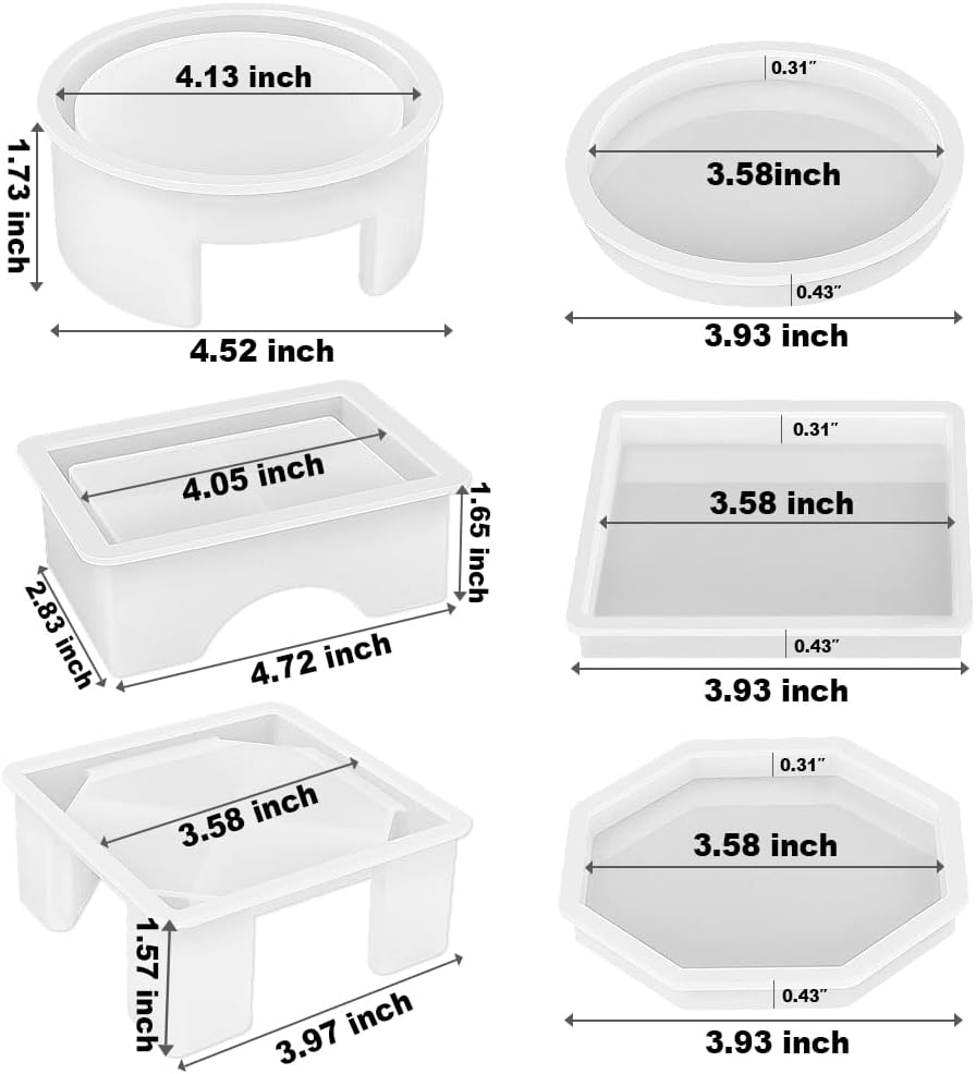 Set of 3 Thick Square Octagon Round Coaster Molds with Matching Holder Mold, Shiny Coaster Silicone Molds for Resin