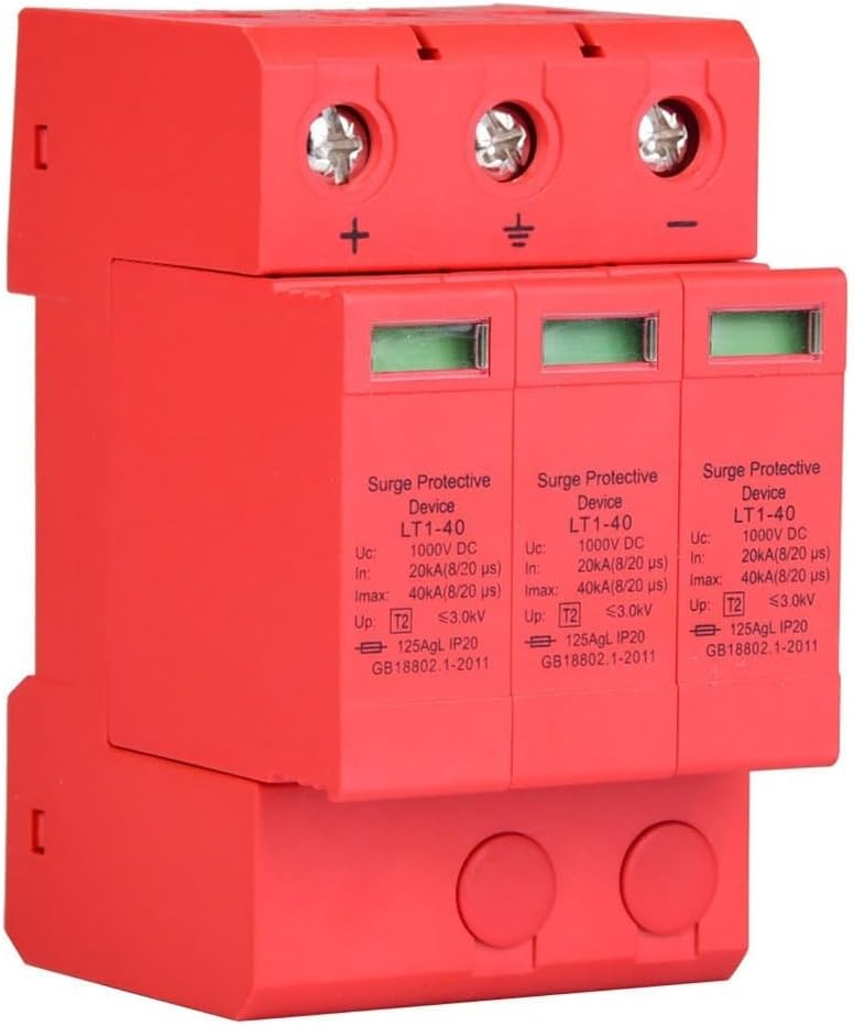 3P 1000V DC Sur-ge Protector 40KA – Thunder Arrester for Power System, DIN Rail Mount with Visual Alarm Indicator