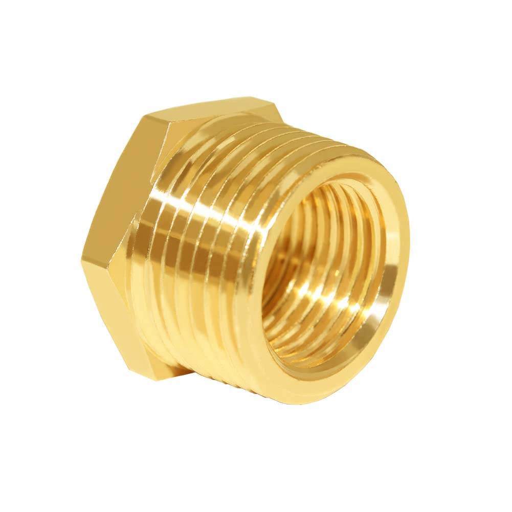 Hooshing 2PCS Brass Reducer Hex Bushing 3/4" NPT Male x 1/2" NPT Female