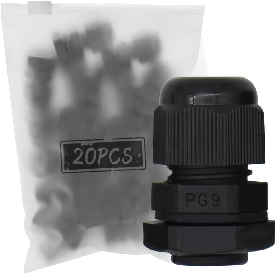 MAKERELE PG9 Cable Gland Waterproof IP68 Wire Gland, 4-8.2mm, 20 PC, Black