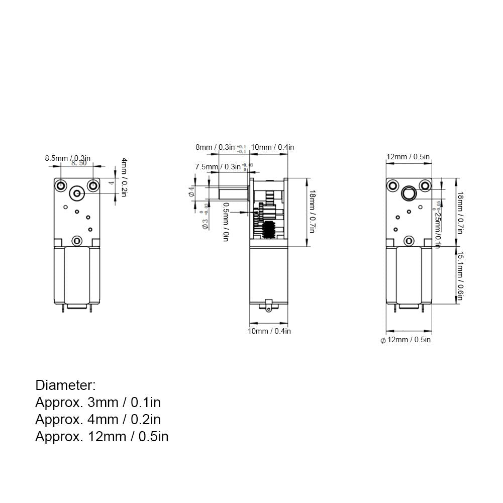 DC Brush 3V Mini Gear Motor, Geared Motor 1218GE‑N20 Reduction Geared Motor(DC 3V 16RPM)