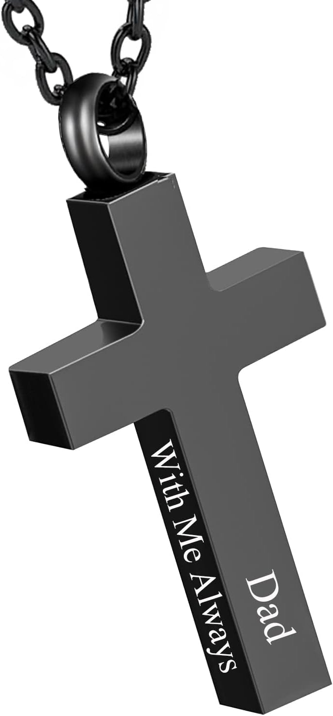 Cremation Jewelry Black Cross Urn Necklaces for Ashes for Women Men Human Ashes with Me Always Memorial Keepsake Pendant