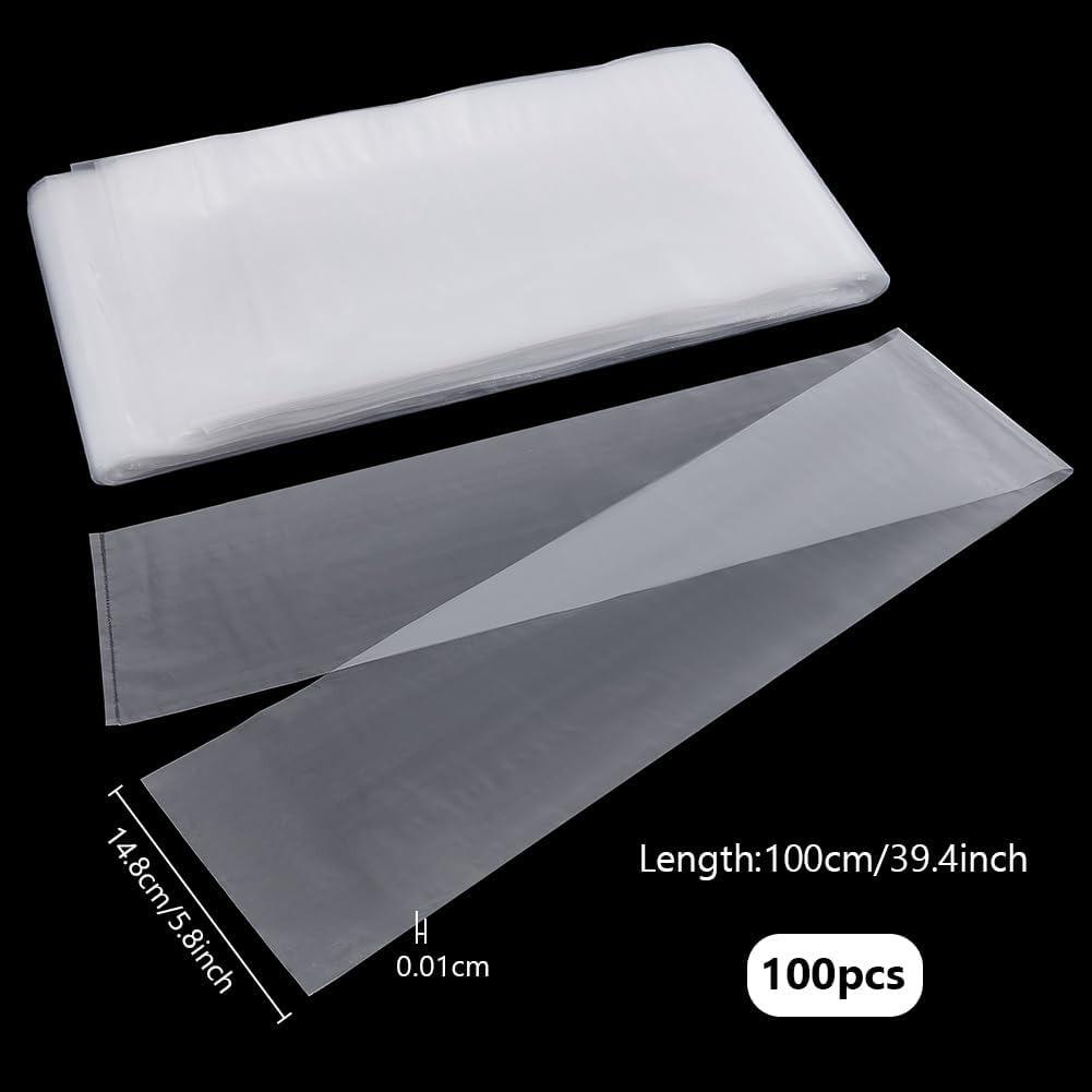 6x39 Inch Extra Long Plastic Sleeves 100pcs Flat Open Poster Bags Sleeves, Poster Poly Bags Clear Flat Open Bag