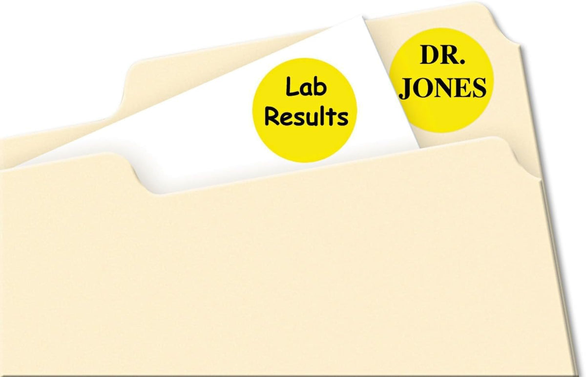 Printable Self-Adhesive Removable Color-Coding Labels, 0.75" dia, Yellow, 24/Sheet, 42 Sheets/Pack, (5462), Sold as 2