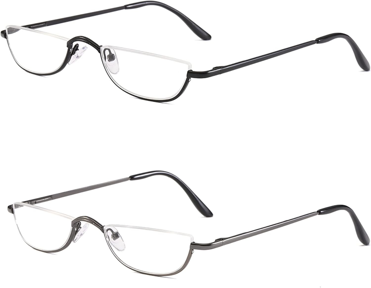 Half Reading Glasses 2 Pairs Metal Frame 2.50 | Half Rim Glasses Spring Hinge Readers with Leather Pouch for Men and