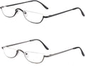 Half Reading Glasses 2 Pairs Metal Frame 2.00 | Half Rim Glasses Spring Hinge Readers with Leather Pouch for Men and