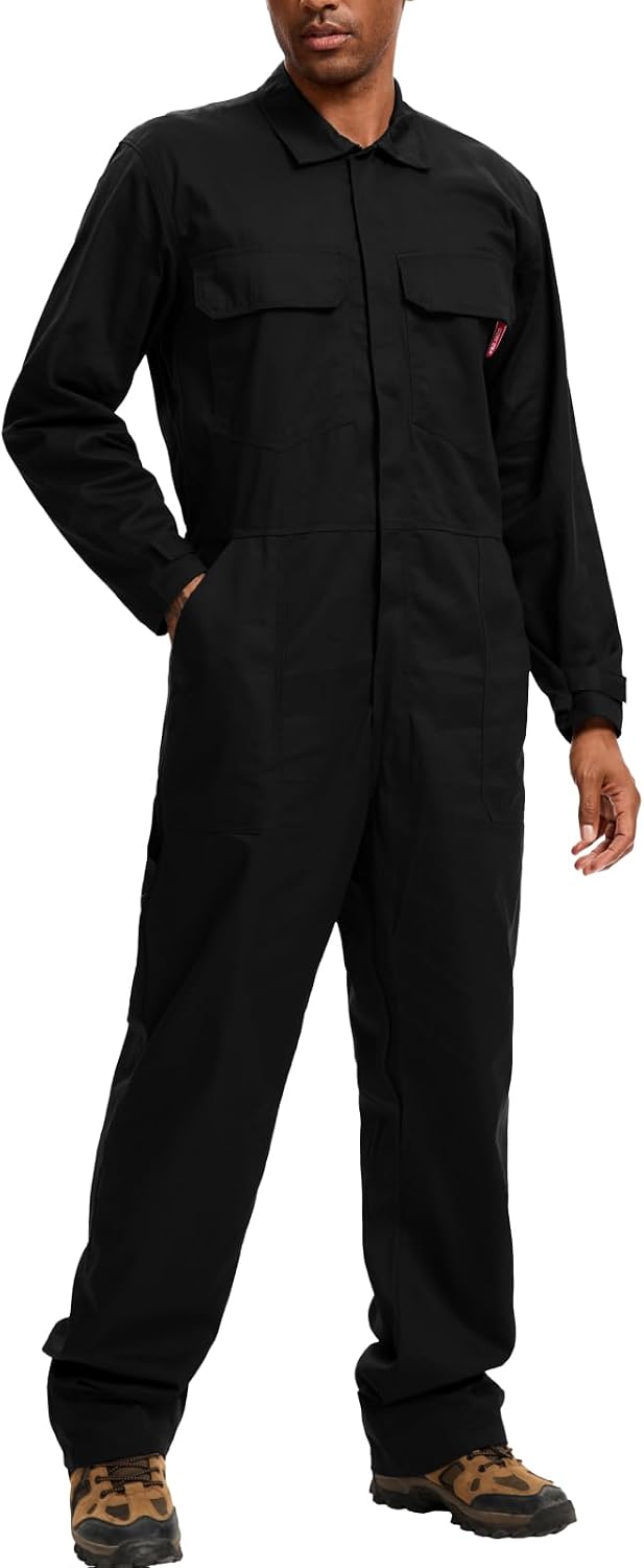 Men's Coveralls Long Sleeve 100% Cotton Twill Workwear Jumpsuit Relaxed Fit