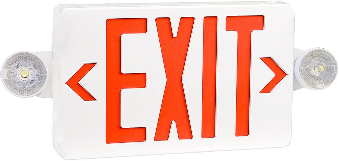 LED Exit Sign with Emergency Lights Dual Exit Lamp, 90 Min Battery Backup