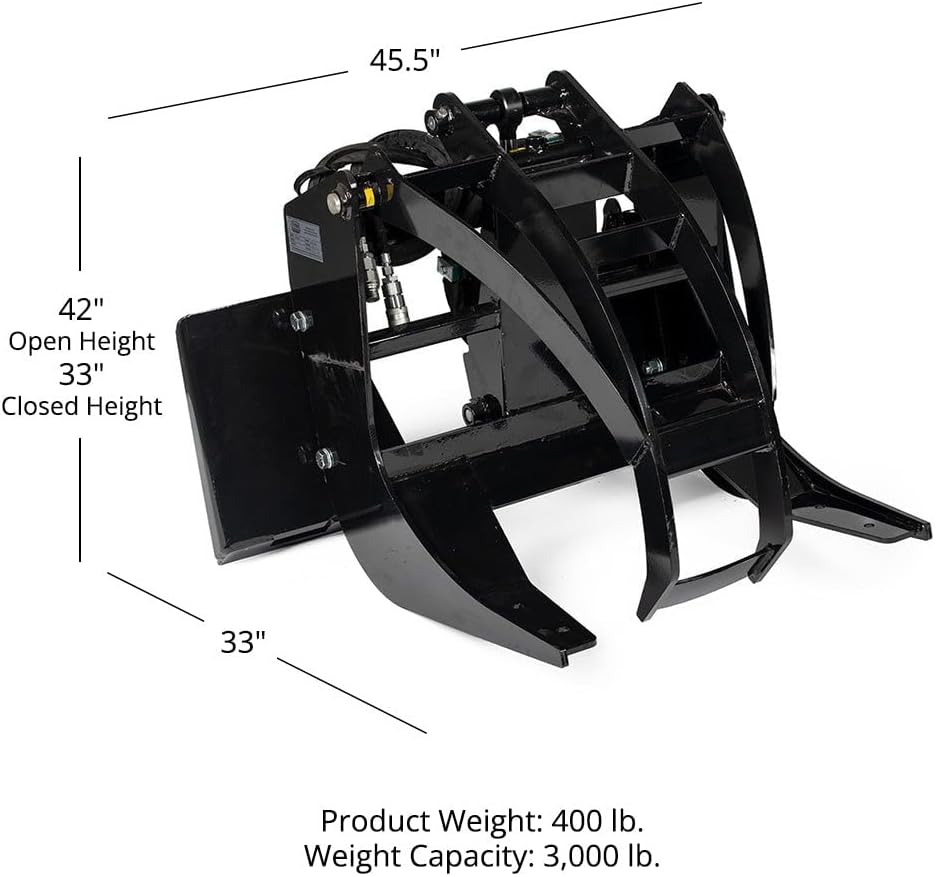 Titan Attachments 29" Wide Log Grapple Attachment, Universal Skid Steer Style Mounting System, Single 3,000 PSI