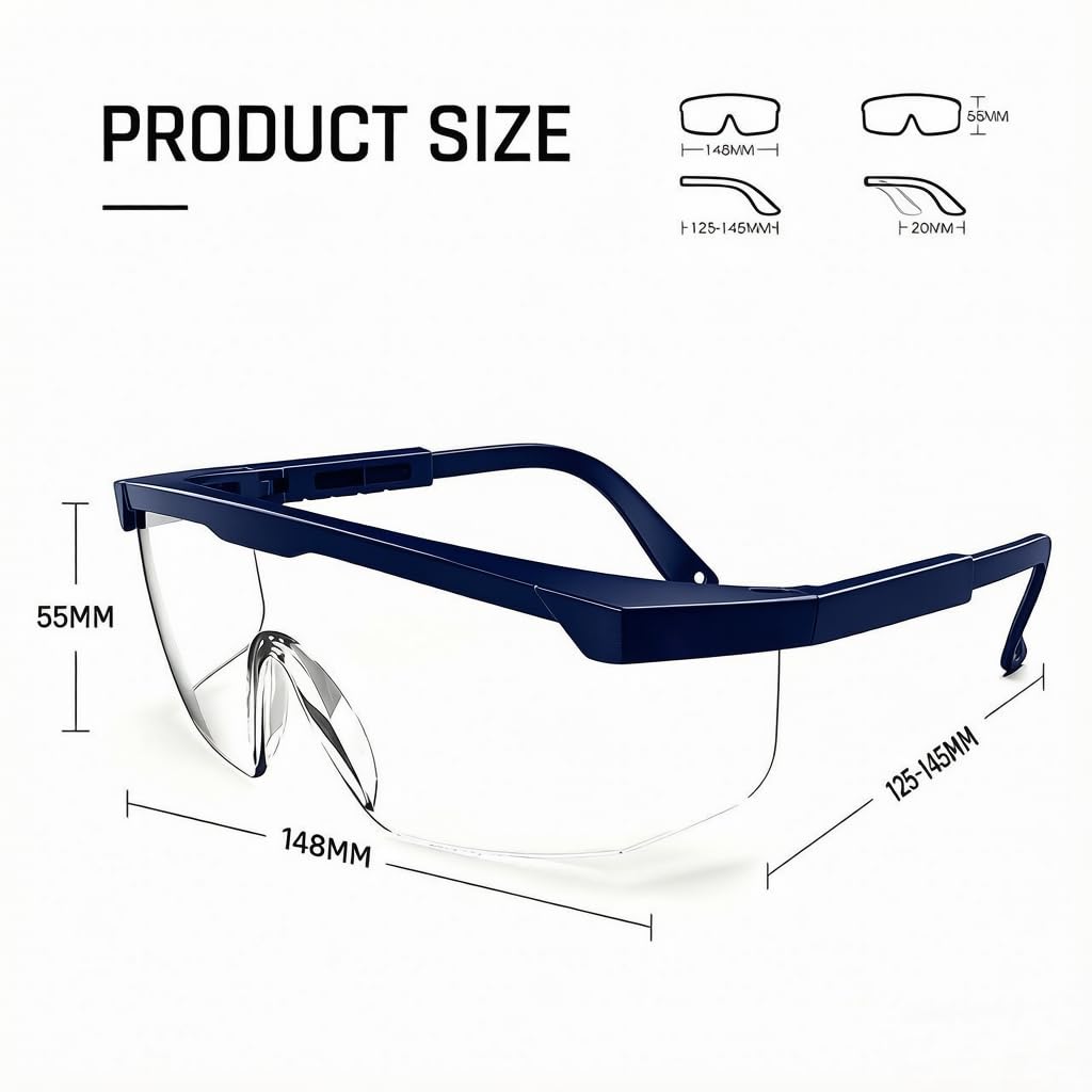 Anti-Fog Safety Glasses Adjustable Temple Eyewear(Blue)