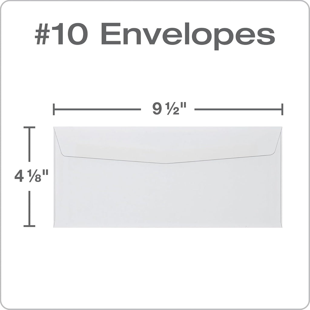 #10 Envelopes, Letter Size White Mailing Envelopes, 4-1/8x9-1/2 Inch, No Window Business Envelopes, Gummed Closure