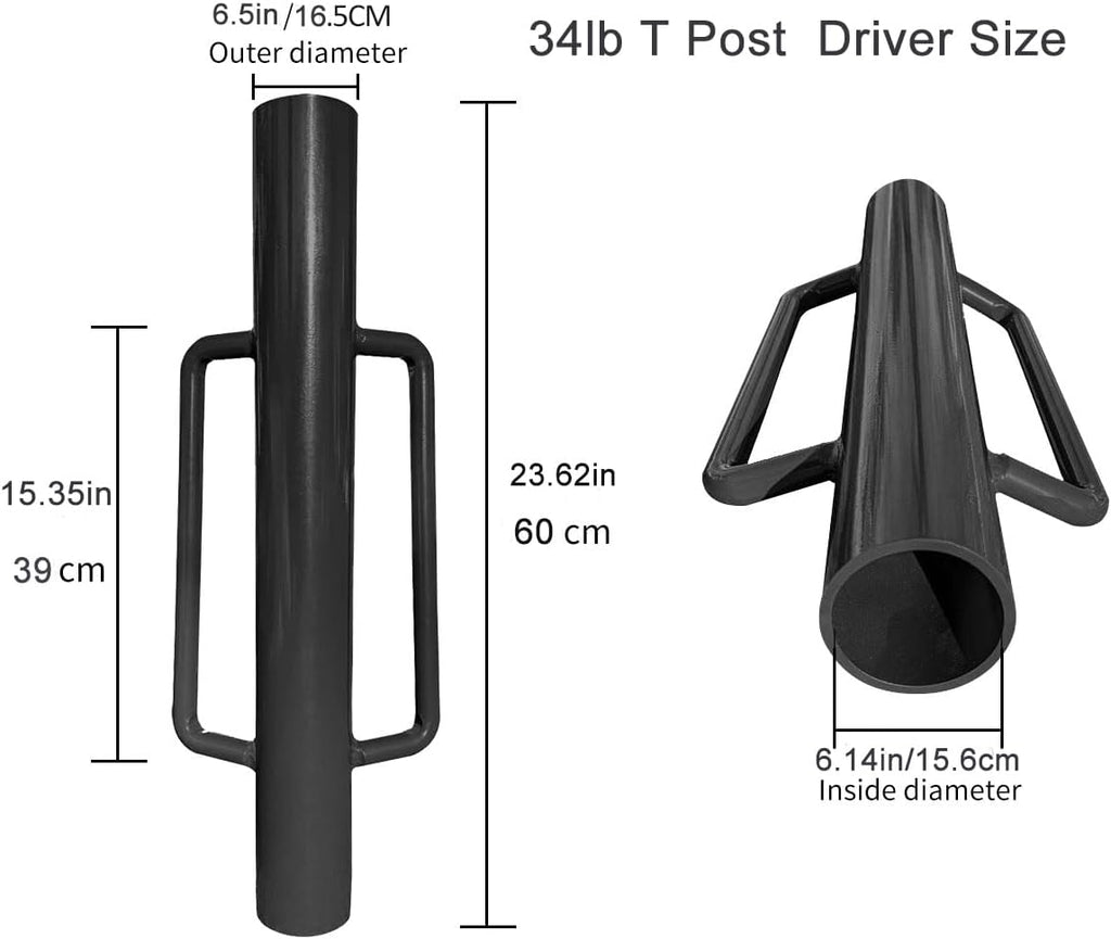 Fence Post Driver-34lb T Post Driver with Handles,Heavy Duty Post Pounder,Fence Stake Hammer,Metal Fence Post Hole