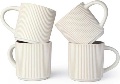 Matte White Coffee Mugs Set of 4, 12 Ounce Mug with Handles, Ceramic Stoneware Catering Coffee Cups, Porcelain Mugs