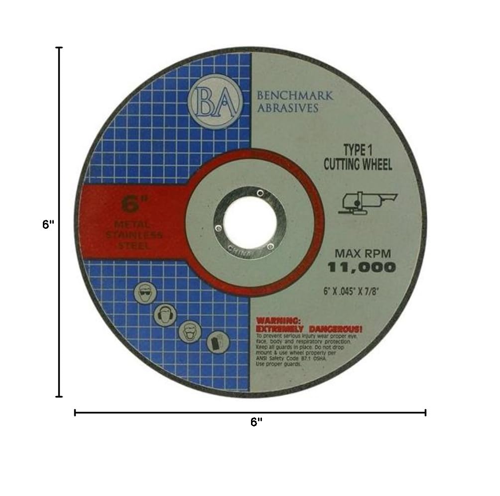 Benchmark Abrasives 6" Aluminum Oxide Type 1 Cut Off Wheels, 25-Count