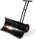Heavy-Duty Snow Shovel with Wheels, 30" Wide Metal Snow Pusher with Adjustable Height & Angle Handle, Carbon Steel