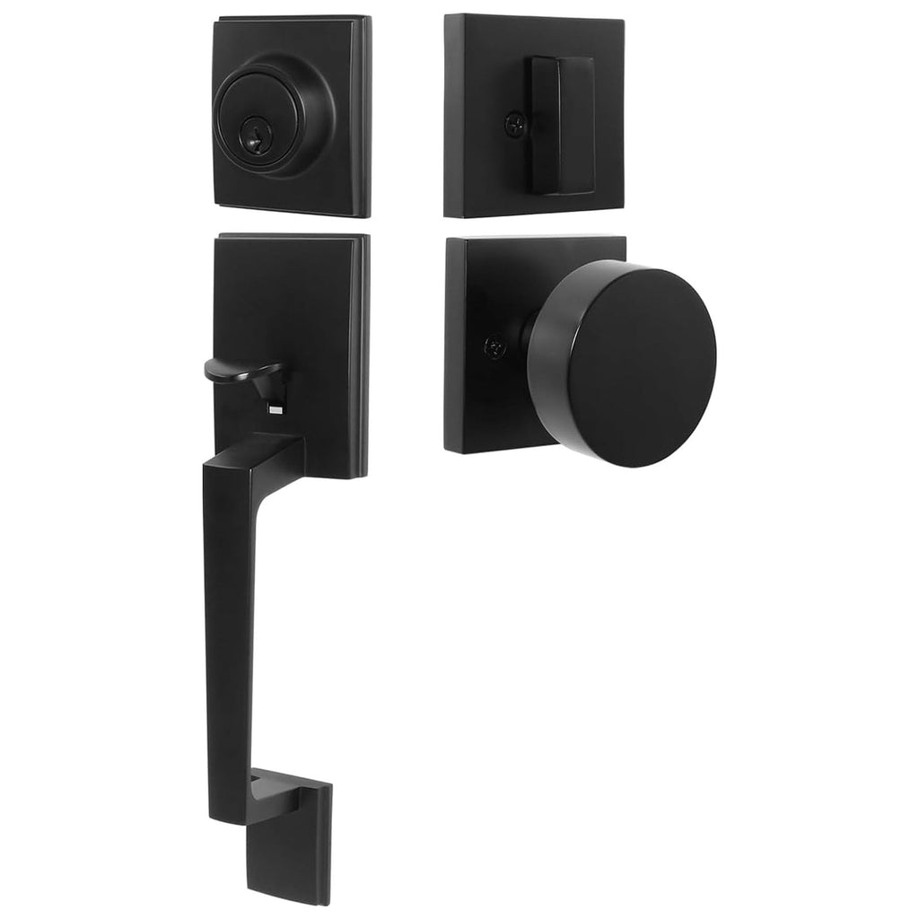 Heavy Duty Matte Black Front Door Handle and Deadbolt Set