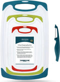 Cutting Boards for Kitchen, Plastic Chopping Board Set of 4 with Non-Slip Feet and Deep Drip Juice Groove, Easy Grip