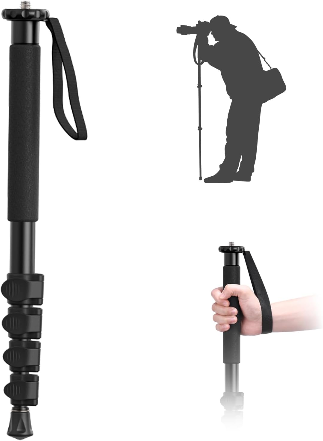 TB12 61-Inch Camera Monopod - Portable Tripod & Monopod Photography Stick with 5-Section Height, Aluminum Compact