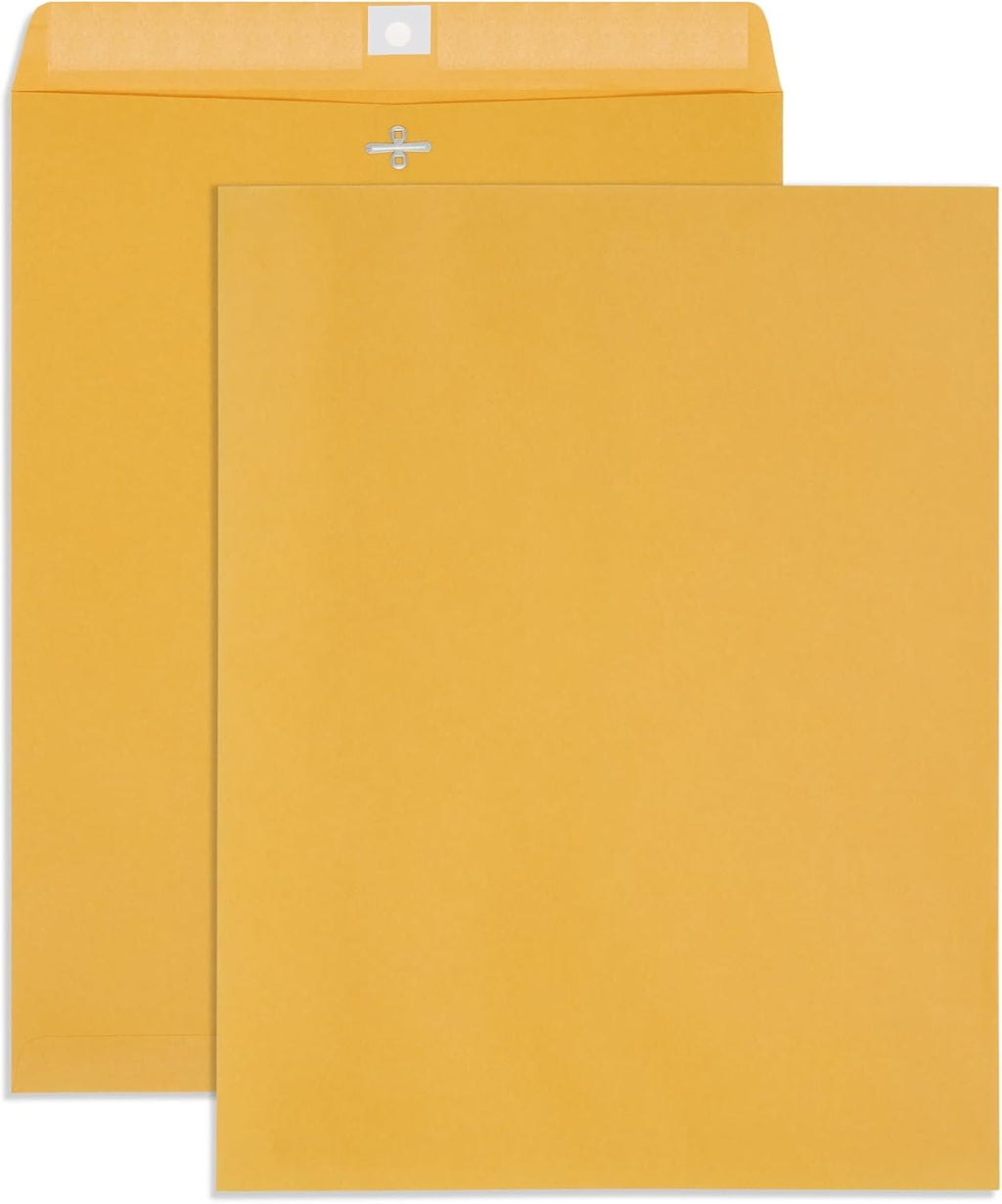100 10" x 15" Kraft Clasp Envelopes, Gummed Seal