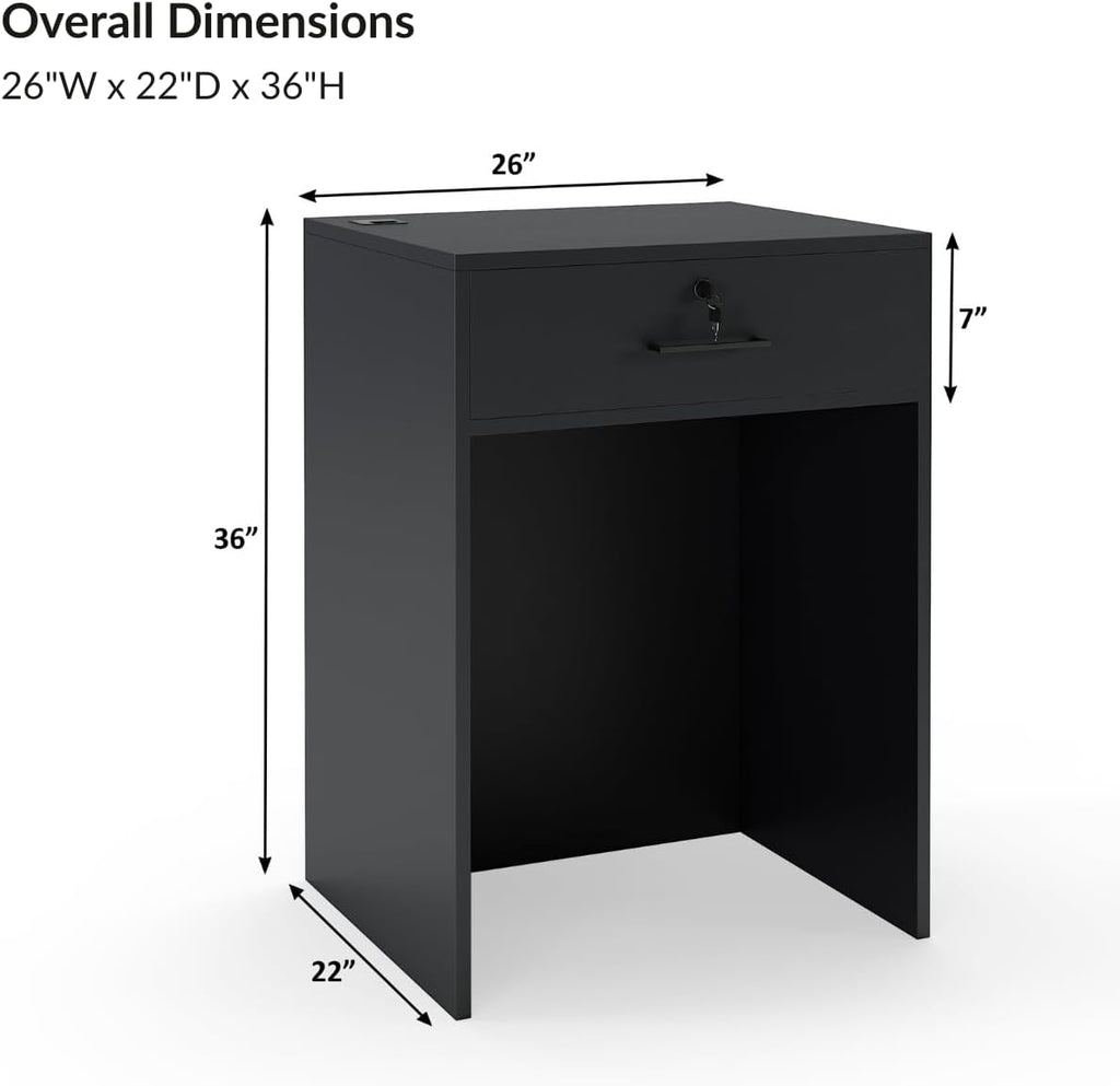Host Stand with Drawer, Small Reception Desk, 26in Checkout Counter, Black