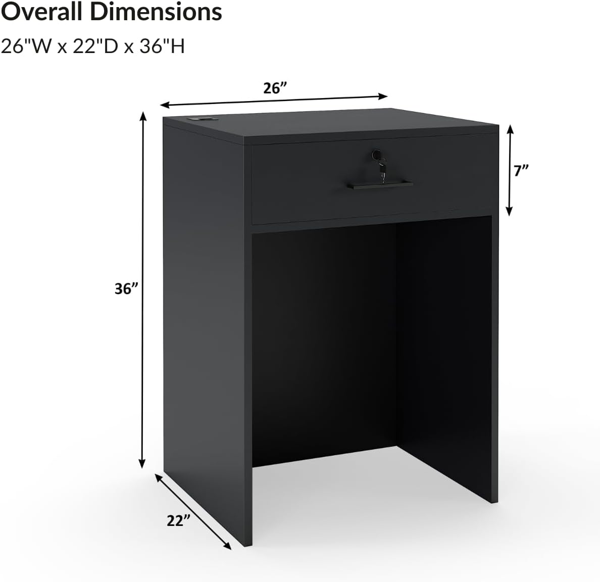 Host Stand with Drawer, Small Reception Desk, 26in Checkout Counter, Black