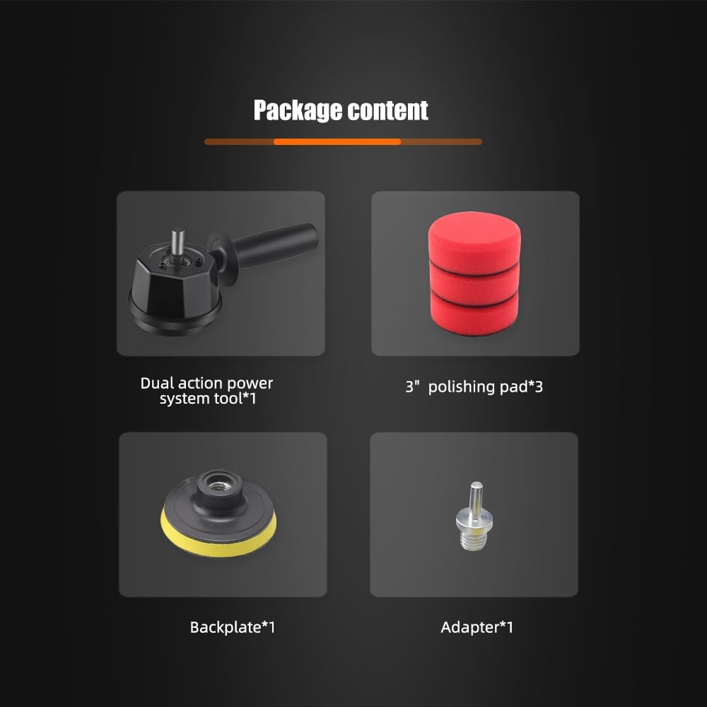 Dual Action Power System Tool, Forced Dual Action Polisher Adapter Detailing Tool with 3Pcs Polishing Pads For