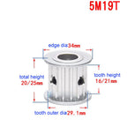 5M 19T Timing Pulley 5mm Pitch 6.35mm Bore 16mm Tooth Width Aluminum Synchronous Wheel Without Step for 15mm Width Belt (5M 19T; Tooth Width:16mm, bore:6.35mm, 1)