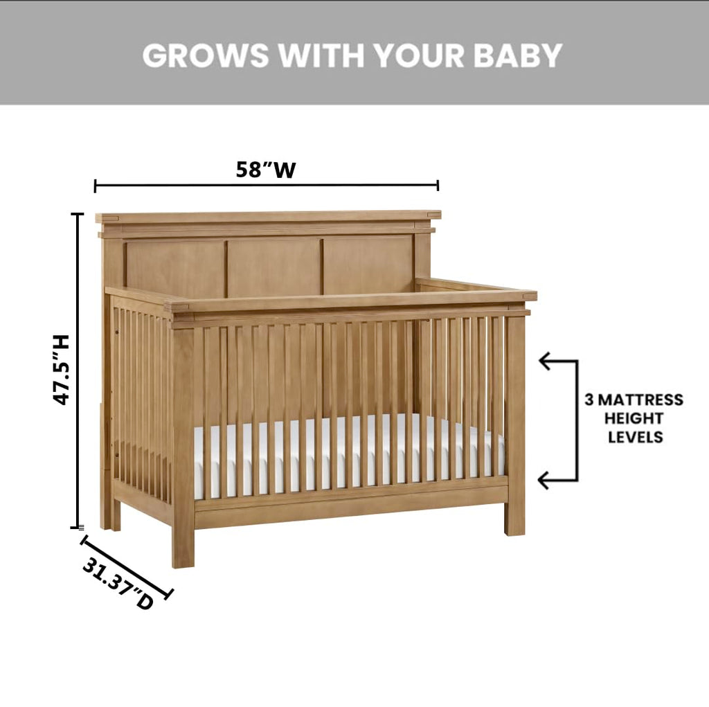 Mystic 4 in1 Crib Convertible, Honey Wood