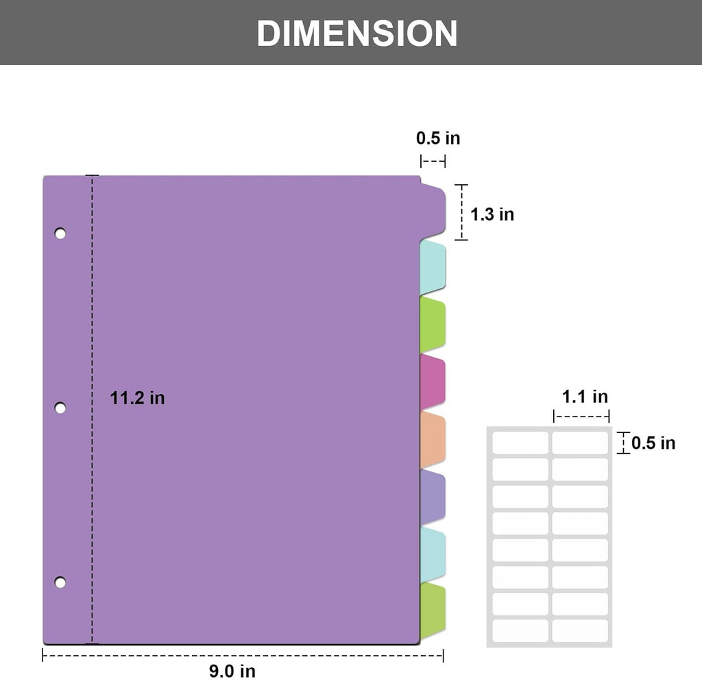 16Pcs/2 Set Binder Dividers with Tab, 8 Color Tab for 3 Ring Binder Divider | Page Folder Dividers