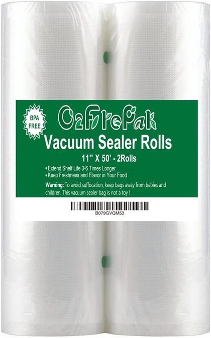 2Pack Vacuum Sealer Bags Rolls 11"x50' for Food Storage
