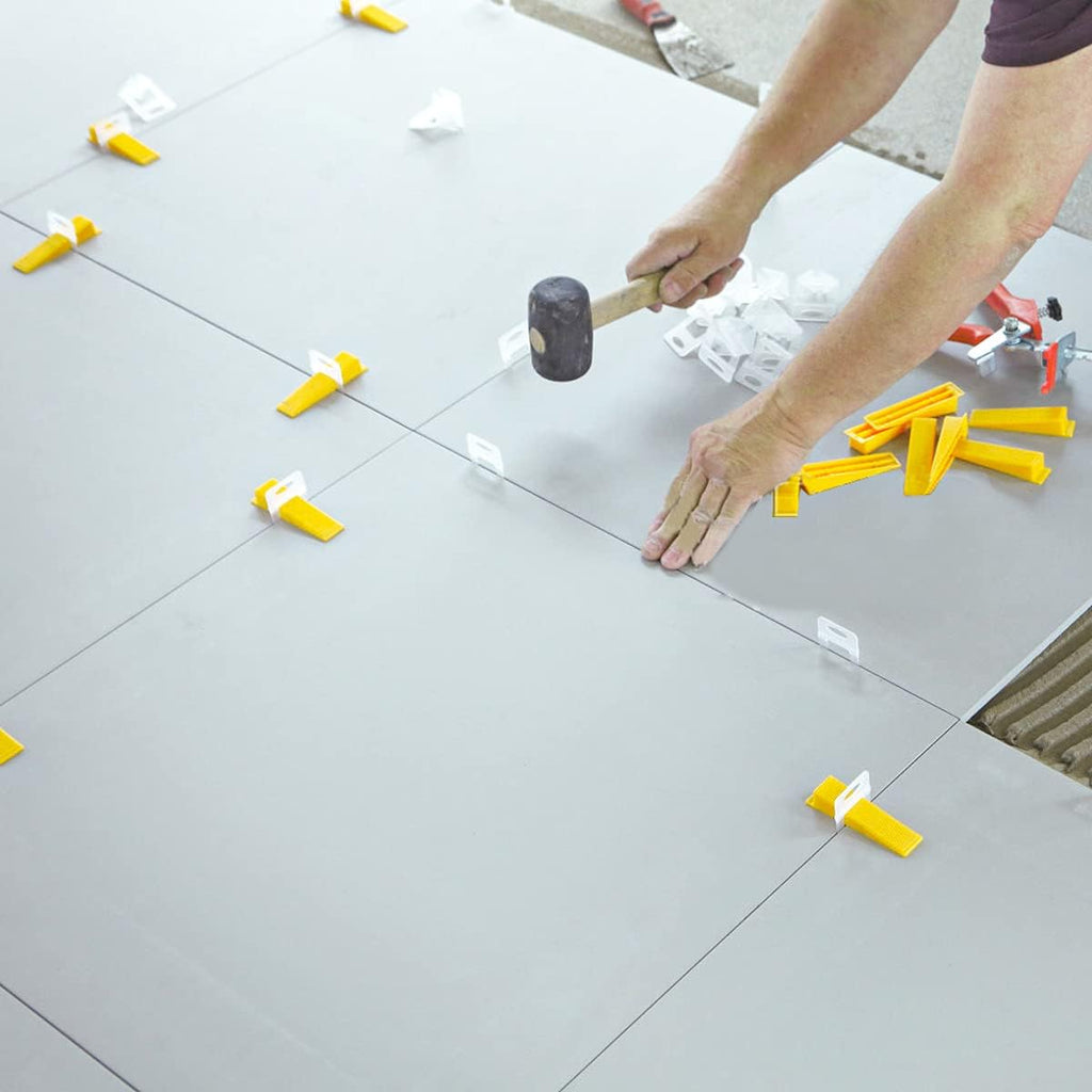【Upgrade Version】Tile Leveling System 1/8" Kit, 300 pcs Tile Spacers Clips, 100 pcs Reusable Wedges and 1pc Floor