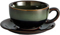 Vintage Design 12 oz Ceramic Latte Art Cappuccino Barista Cup with Saucer (Sea Grey)