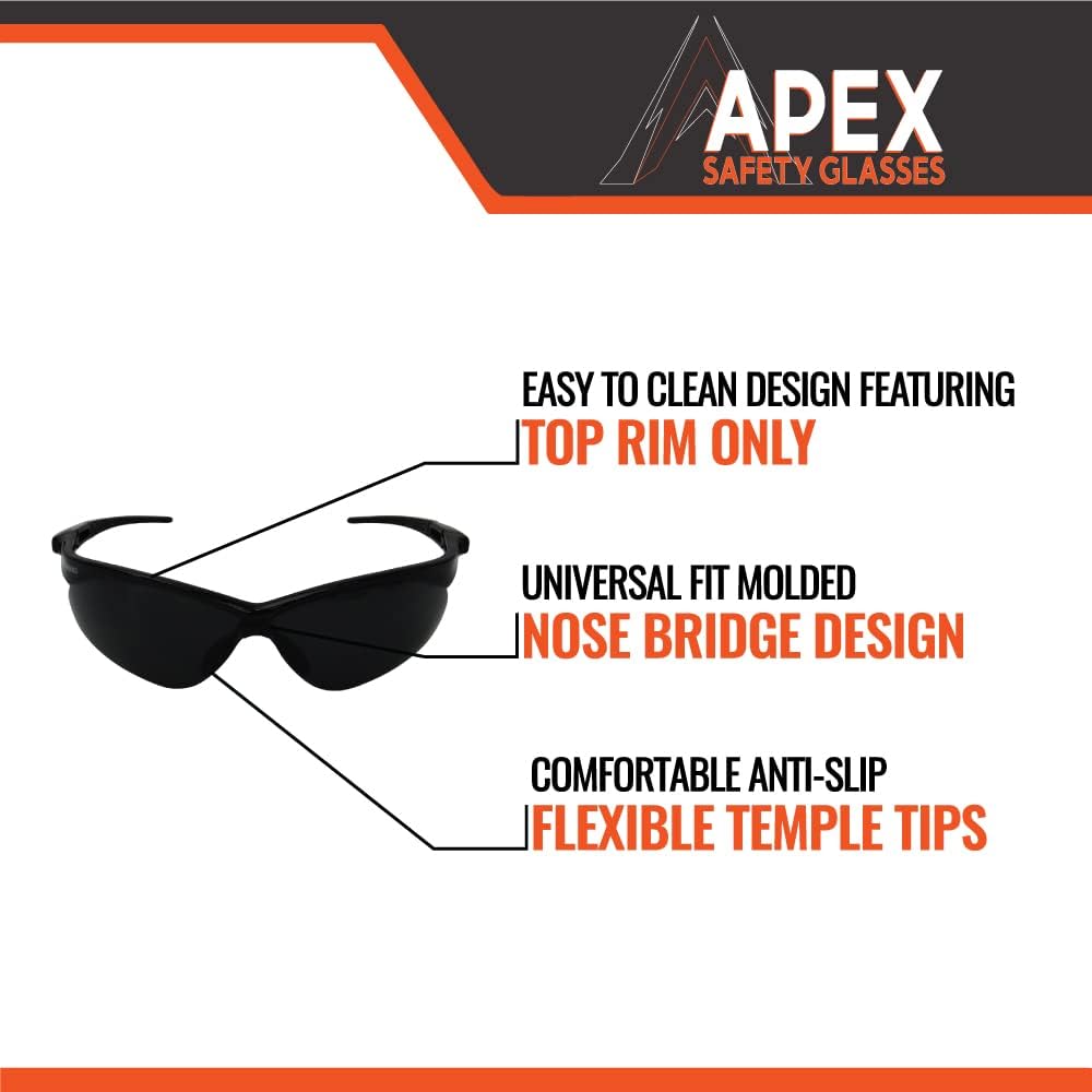 APEX Safety Glasses – Anti Scratch and Anti Fog Protection, Construction Safety Glasses for Men and Women, ISEA &