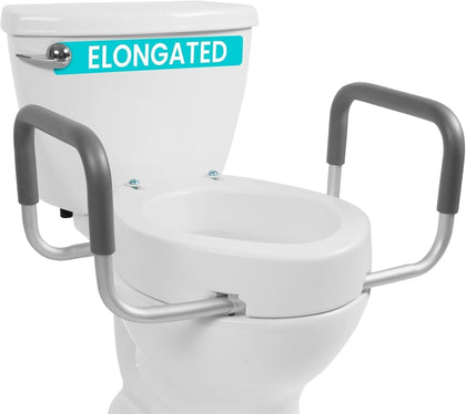 Raised Toilet Seat Riser for Seniors (with Handles) - Handicap Rail Grab Bar Seat for Over Toilet - Elevated Safety