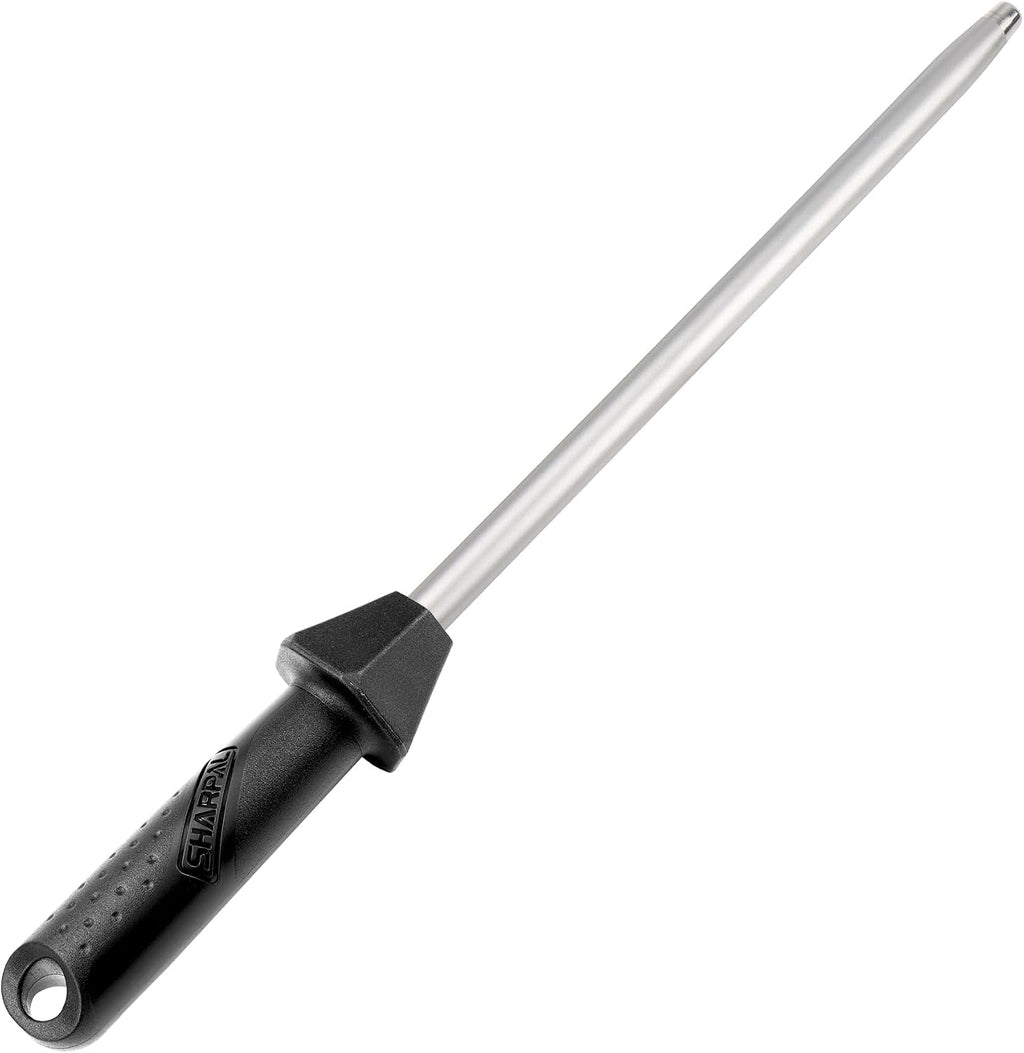 119N Diamond Sharpening Steel Professional Knife Sharpener | Solid Honing Rod Built-In Angle Guides, Sharpens &