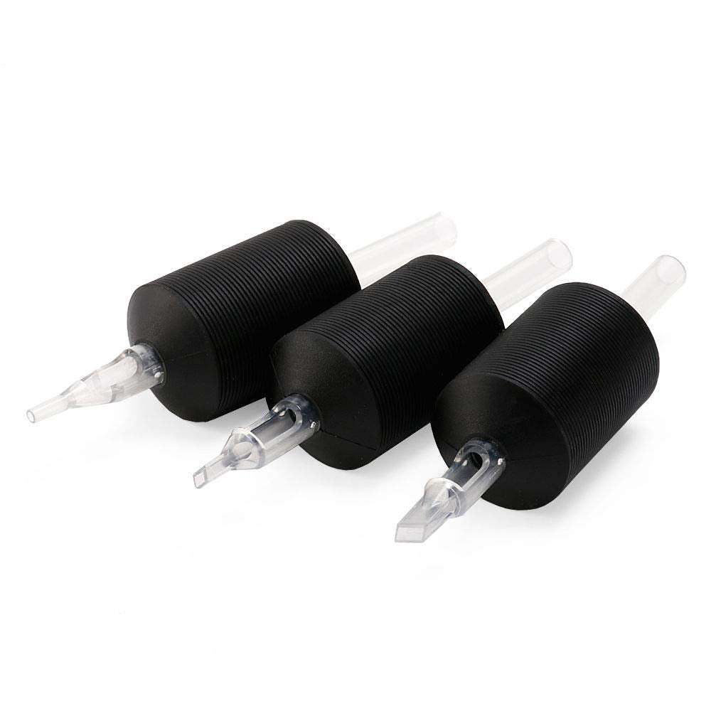 VORTEX 1.25-inch Soft Silicone Black Disposable Tattoo Tube Grips with Clear Long Tips 15pcs (9M)