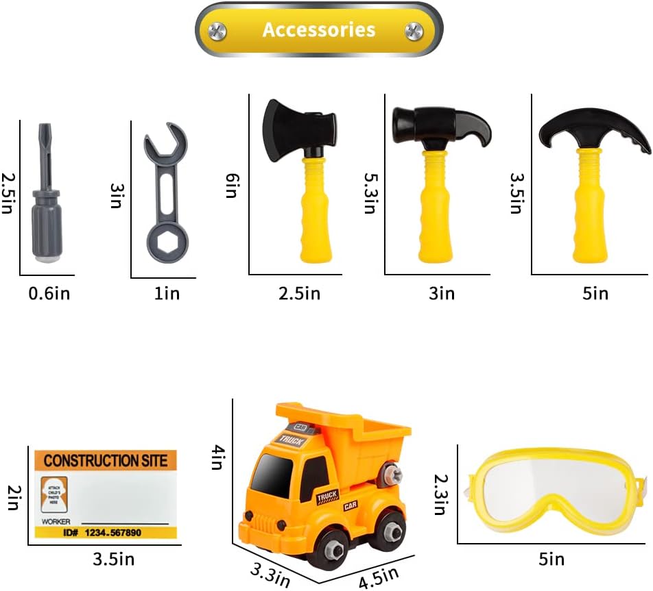 Construction Worker Costume for Boys, Pretend Builder Career Outfit with Self-assembly Engineer truck, Role Play