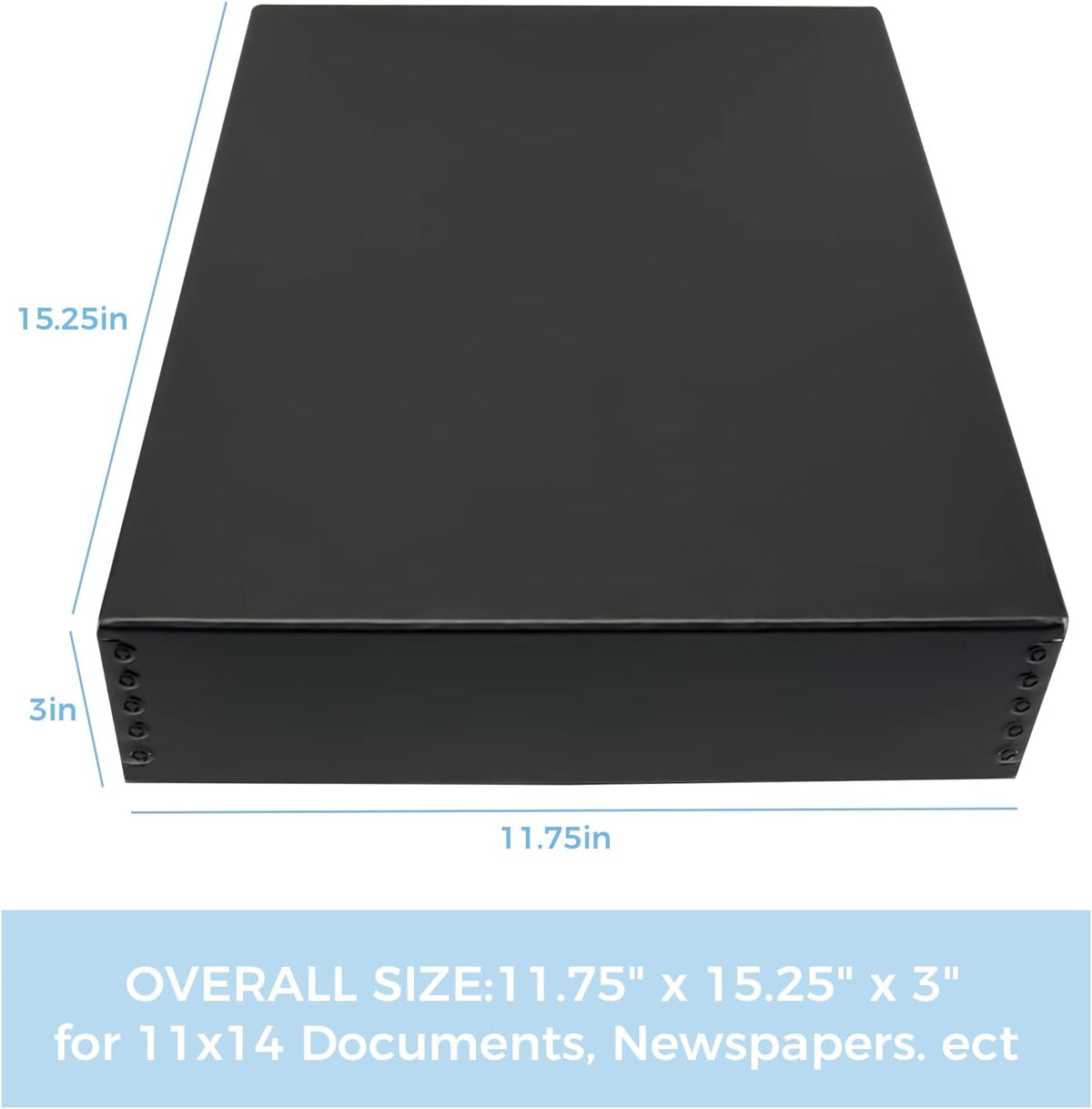 11x14 Black Museum Archival Storage Box, Drop Front, 11.75x15x3 in.