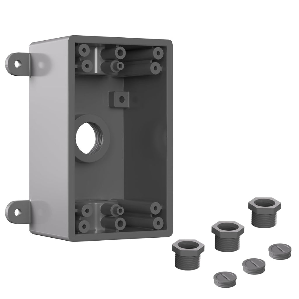 Single-Gang Weatherproof Electrical Outdoor Box, Suitable 1/2-Inch or 3/4-Inch Electrical Conduit Switch/Outlet Box