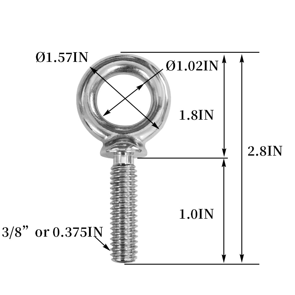 3/8"-16 x 1 UNC Lifting Shoulder Eye Bolts (4 Pack)