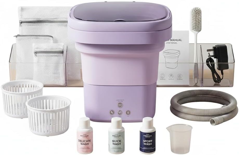 Portable Washing Machine, Mini Washer and Spin-Dryer With Folding Hanger, Compact Laundry Machine of Underwear, Baby