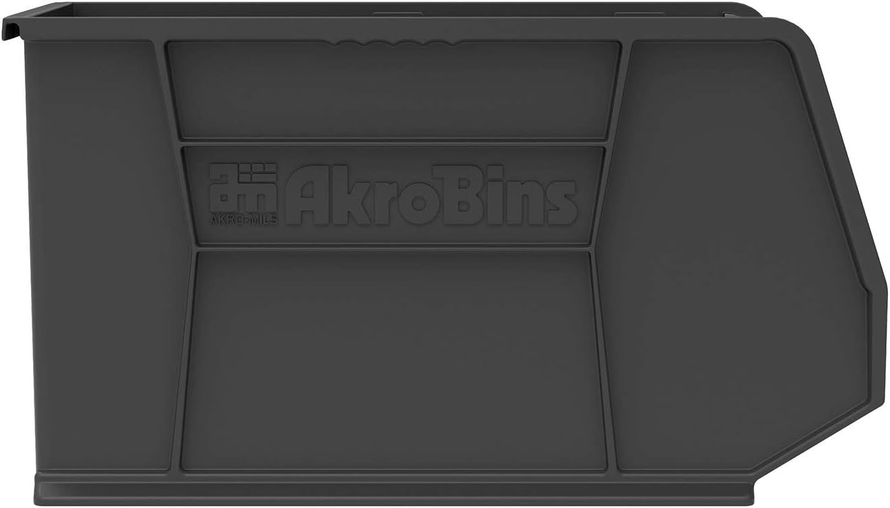 30265 AkroBins Plastic Storage Bins, 18"x8.25"x9", Black, 6-Pack | Space-Saving Stackable Bins for Garage, Pantry