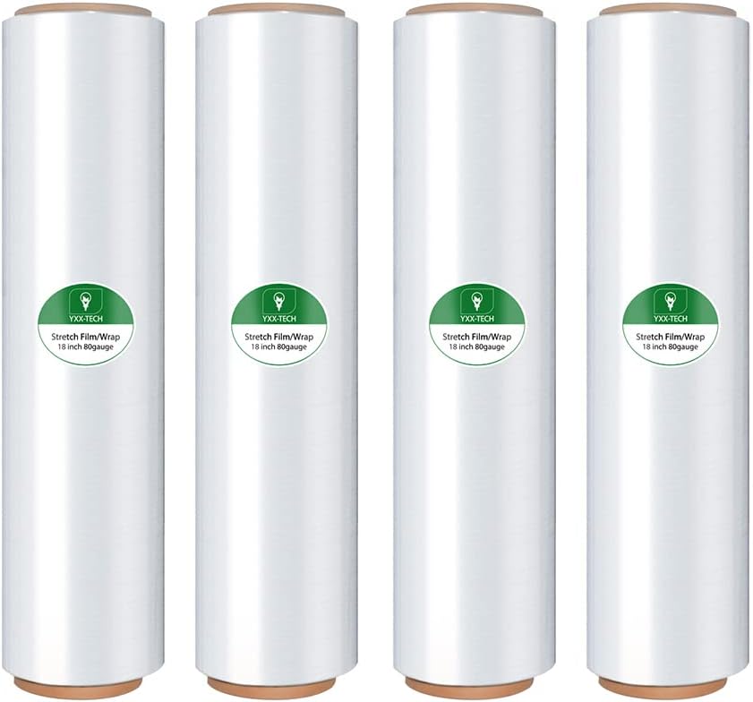 Shrink Wrap Rolls, Stretch Wrap 18in x 1500ft 4 Pack, Heavy Duty Pallet Wrap