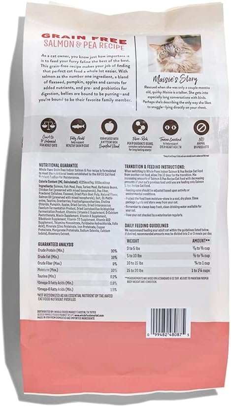 Grain-Free Dry Cat Food, Salmon & Pea Recipe, Enhanced with Fiber & Prebiotics, Indoor Formula, 3.5 lb