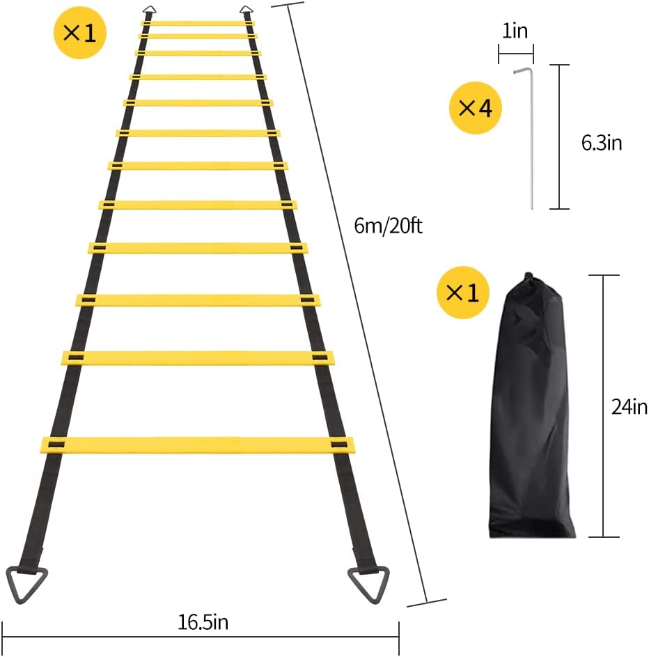 12 Rungs Agility Ladder Set, Training Ladder with Steel Stakes and Carry Bag for Soccer, Speed Fitness Feet Training