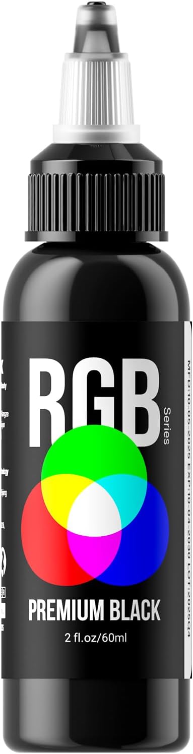 Black Tattoo Ink 2 oz (60ml) USA Premium Black Tattoo Supplies RGB TI205-60-003