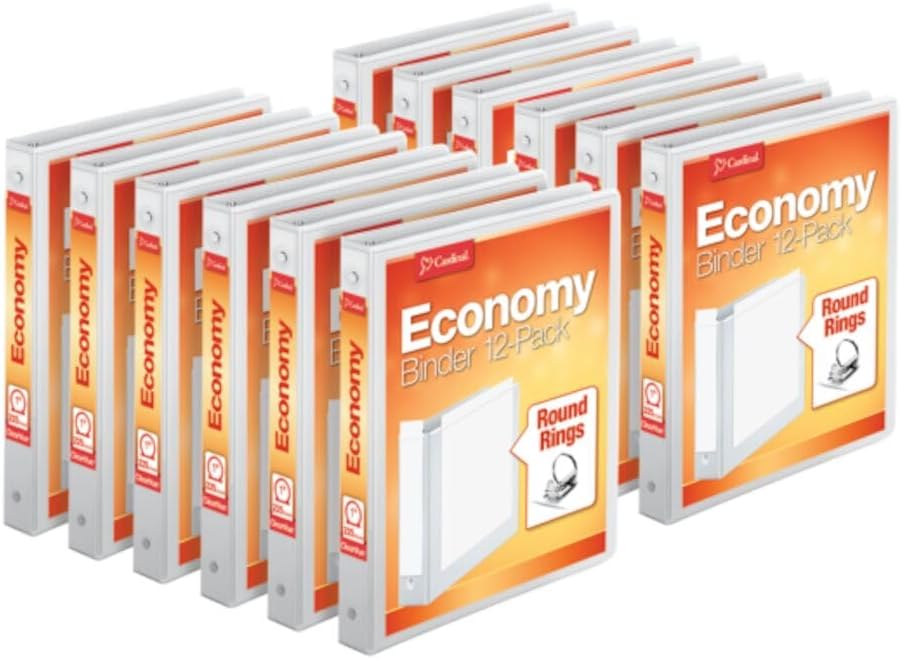 1 Inch 3 Ring Binders, White, 12 Pack, Round Ring Binder, Holds 225 Sheets, PVC Free, Customizable Covers, 2 Pocket