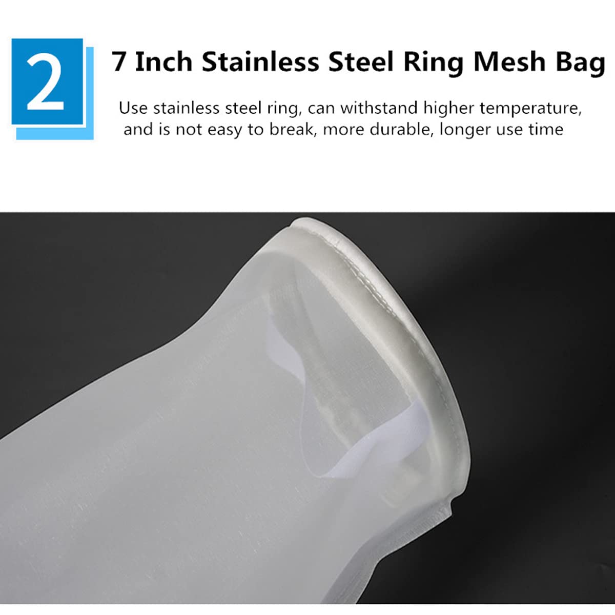 7Inch Ring 400 Micron Nylon Monofilament Mesh Filter Bag,7" x 32" Liquid Filter Sock (400Micron 7" x 32“)